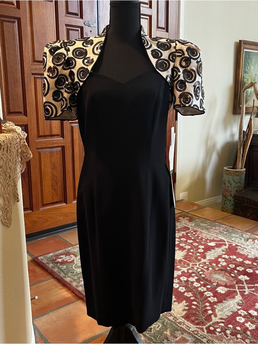 Black Sheath Dress with Embellished Cream-and-Black Bolero